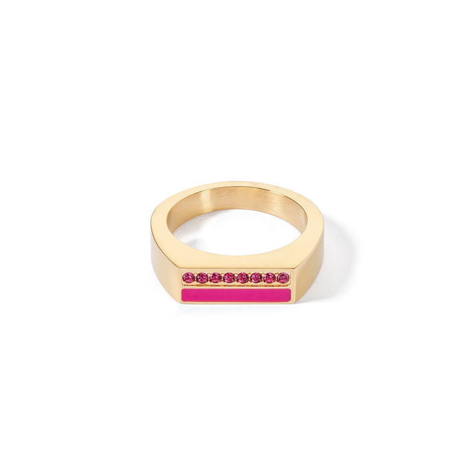 Ring Square Stripes Gold-Pink