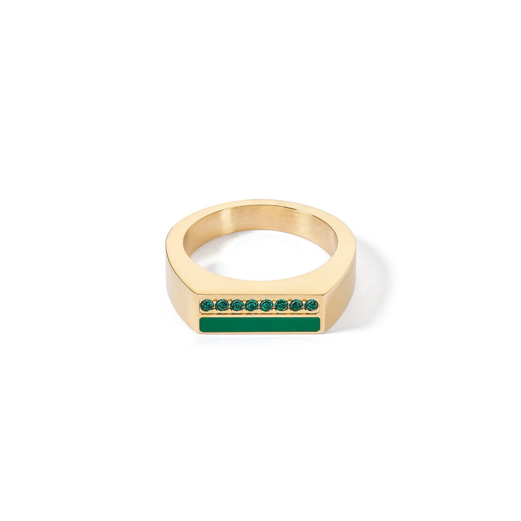 Ring Square Stripes Gold-Green