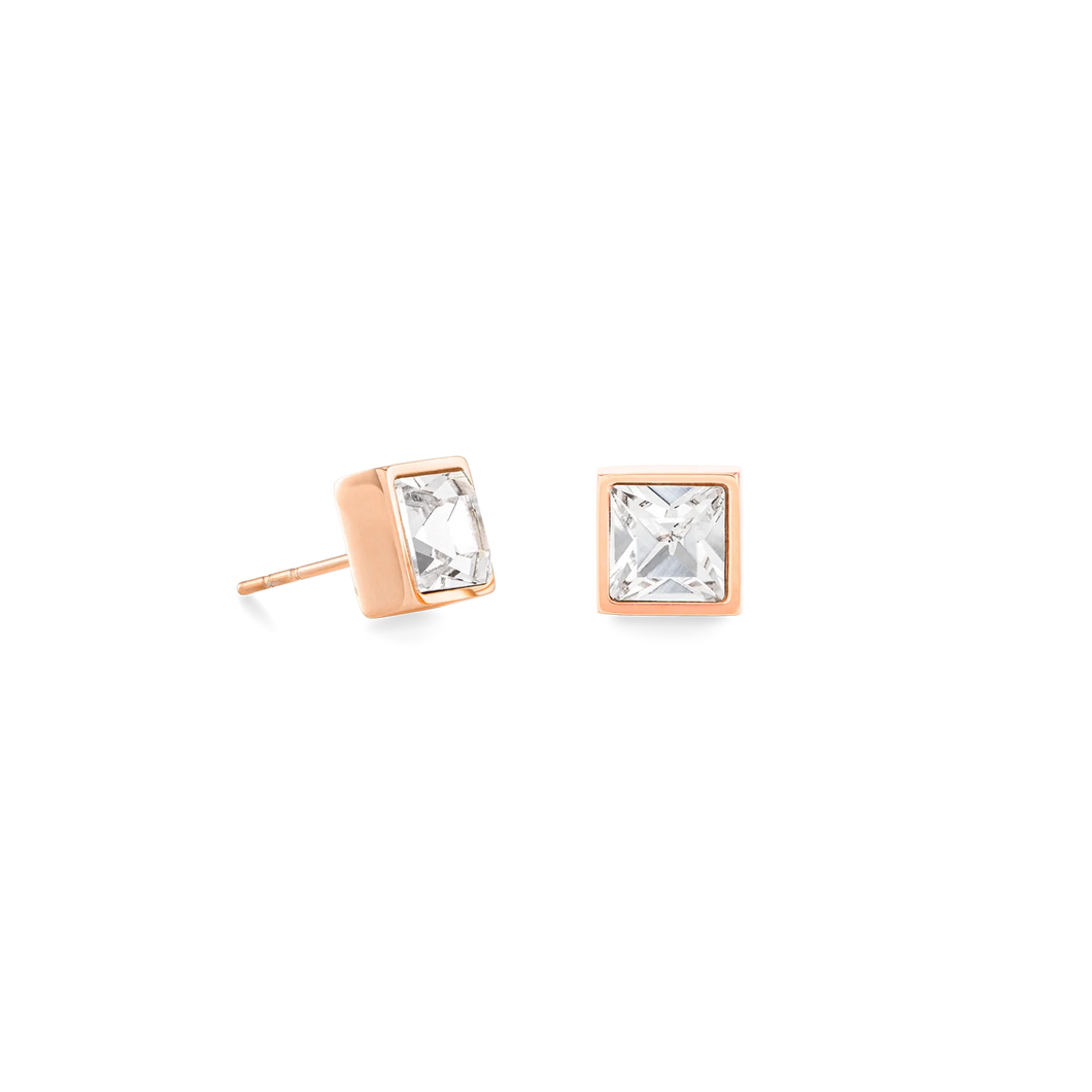 Brilliant Square big earrings rosé gold crystal