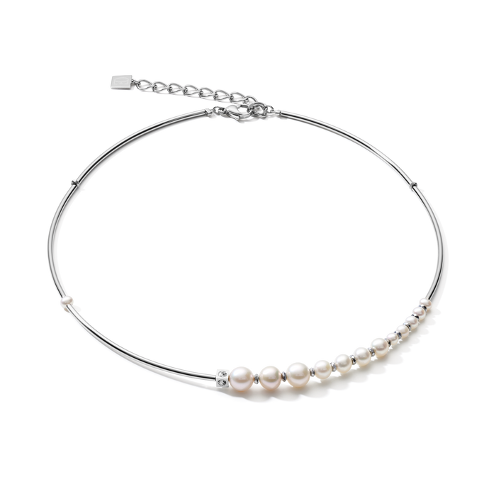 Necklace Asymmetry Freshwater Pearls & Stainless Steel Silver