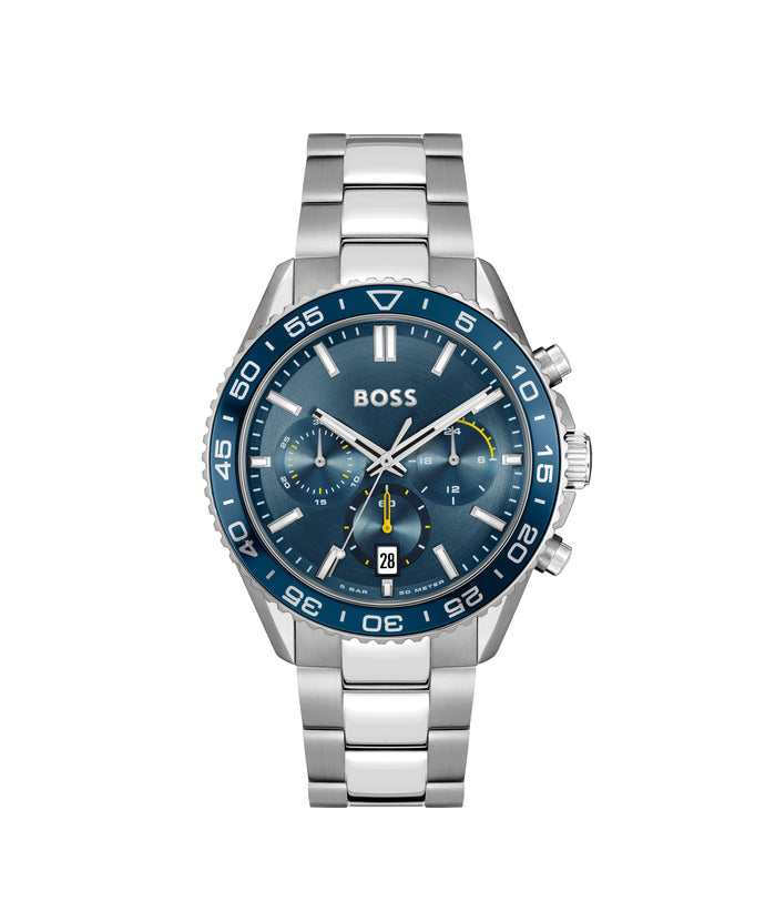 Gents BOSS Runner Chronograph Stainless Steel Bracelet Watch with Blue Dial