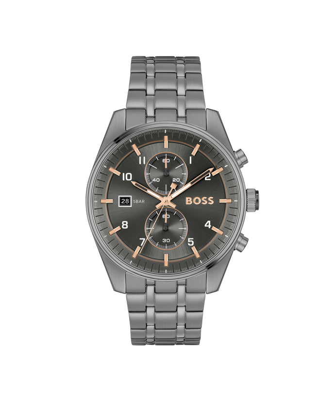 Gents BOSS Skytraveller Chronograph Grey IP Bracelet Watch