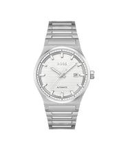 Load image into Gallery viewer, Gents BOSS Candor Automatic Stainless Steel Bracelet Watch with Silver White Dial
