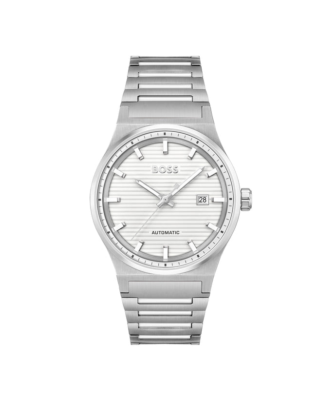 Gents BOSS Candor Automatic Stainless Steel Bracelet Watch with Silver White Dial