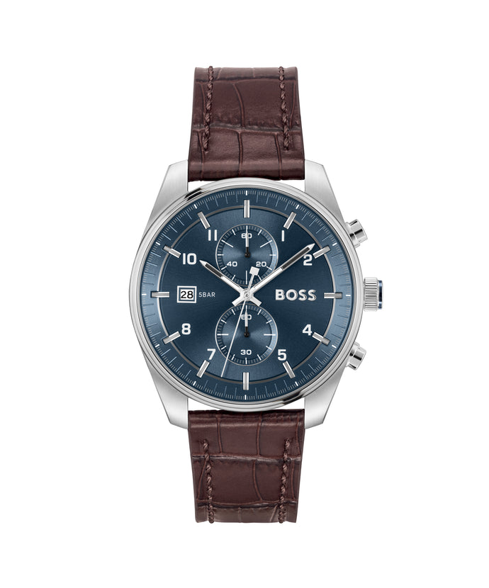 Gents BOSS Skytraveller Chronograph Watch with Brown Leather Strap