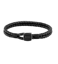 Load image into Gallery viewer, Gents BOSS Seal Braided Black Leather Bracelet
