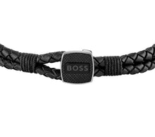 Load image into Gallery viewer, Gents BOSS Seal Braided Black Leather Bracelet
