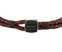 Load image into Gallery viewer, Gents BOSS Seal Braided Brown Leather Bracelet
