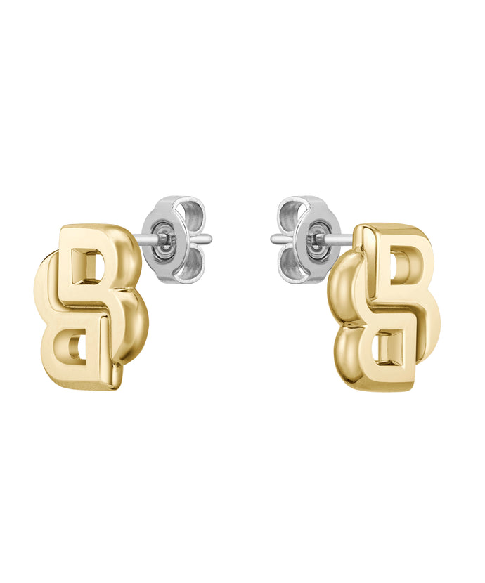 Ladies BOSS Double B Light Yellow Gold Stud Earrings