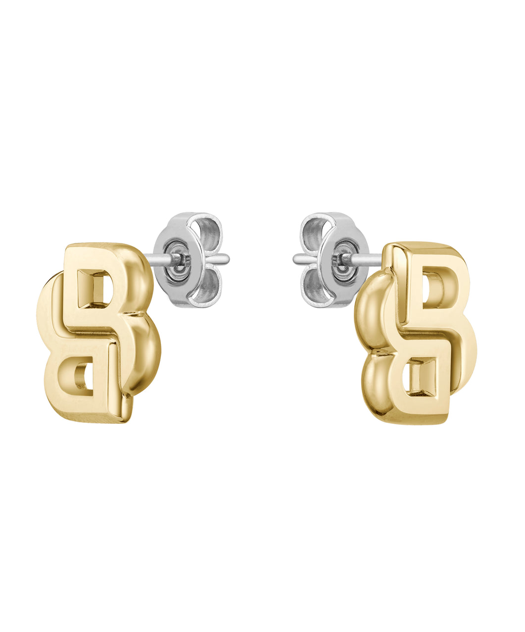 Ladies BOSS Double B Light Yellow Gold Stud Earrings