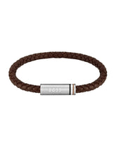 Load image into Gallery viewer, Gents BOSS Ares Single Braided Brown Leather Bracelet
