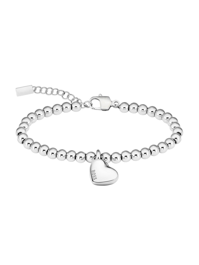 Ladies BOSS Honey Heart Stainless Steel Beaded Bracelet