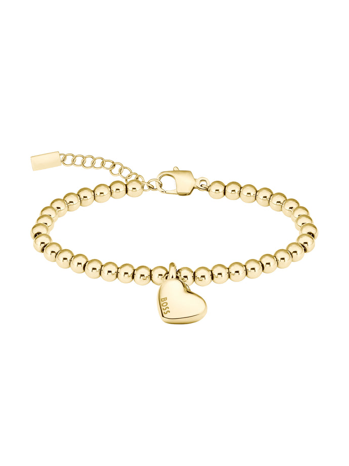 Ladies BOSS Honey Heart Yellow Gold IP Beaded Bracelet