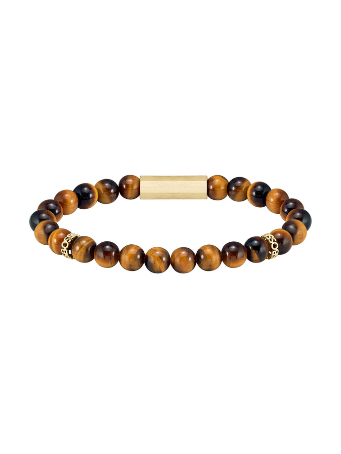 Boss Jewellery Mens Sphere Stones Tigers Eye Beaded Bracelet