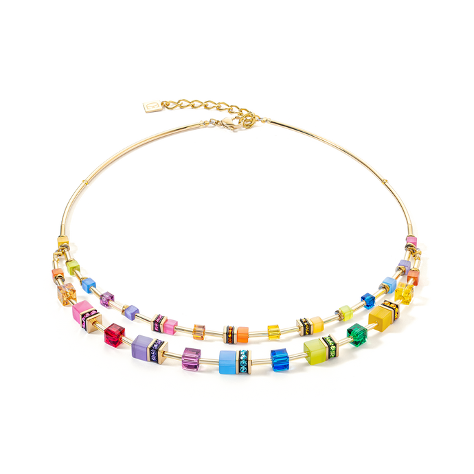 GeoCUBE® Iconic Layer Necklace Gold-Rainbow