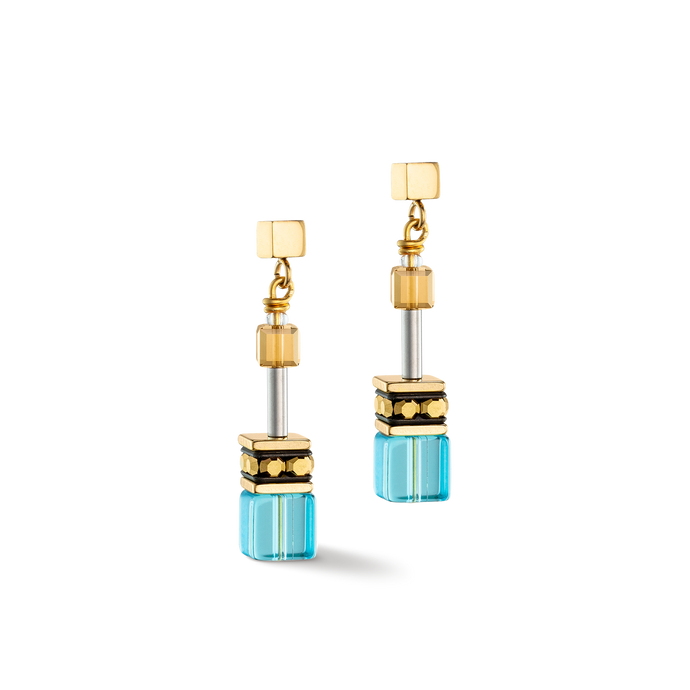 GeoCUBE® Iconic earrings Turquoise/ Gold