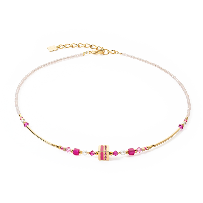 Necklace Square Stripes Gold-Magenta