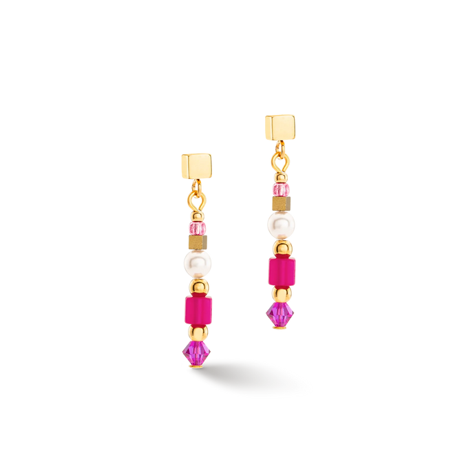 Earrings Square Stripes Gold-Magenta