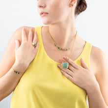 Load image into Gallery viewer, Earrings Mini Cubes &amp; Chain Gold Green
