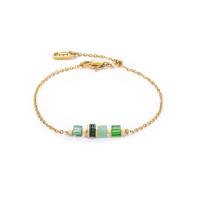 Bracelet Mini Cubes & Chain Gold Green