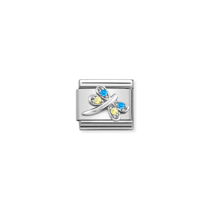 Nomination Classic silver LIGHT BLUE and YELLOW dragonfly Charm