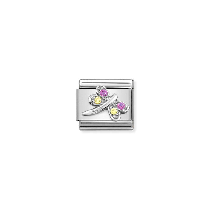 Nomination Classic silver LILAC and YELLOW dragonfly Charm