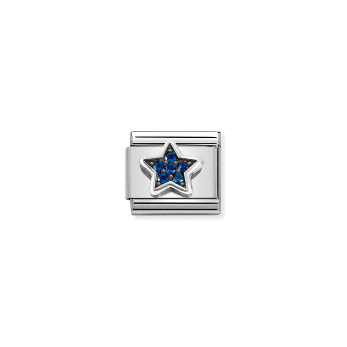 Nomination Classic Oxidised Silver CZ BLUE star Charm