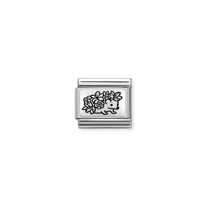 Nomination Classic PLATES Silver Hedgehog Floral Charm