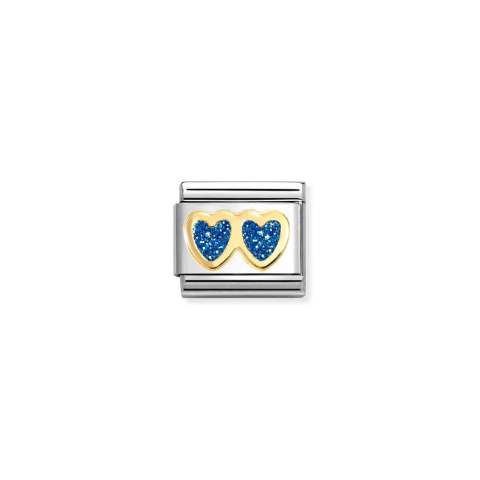 Nomination Classic Gold Double BLUE Heart Charm