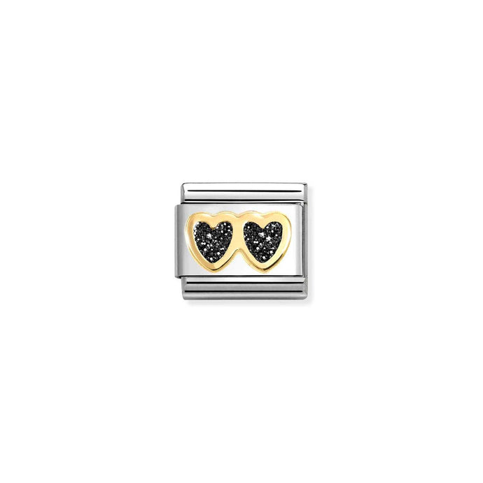 Nomination Classic Gold Double Heart BLACK Charm