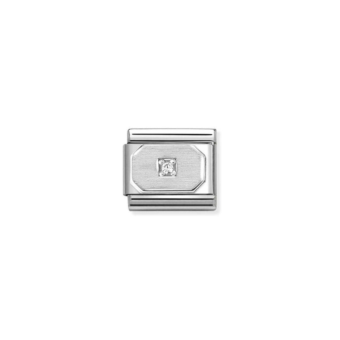 Nomination  Classic Silver CZ Blunted rectangle WHITE Charm