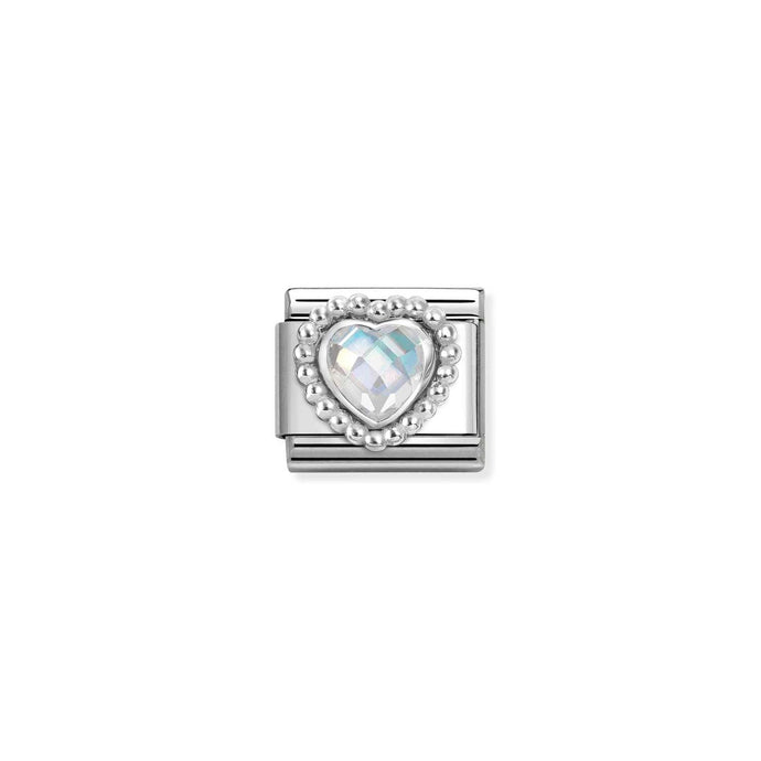 Nomination Classic Silver Dots Rich Faceted White CZ Heart Charm