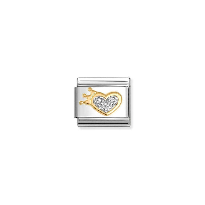 Nomination Classic Gold SILVER heart with crown Charm