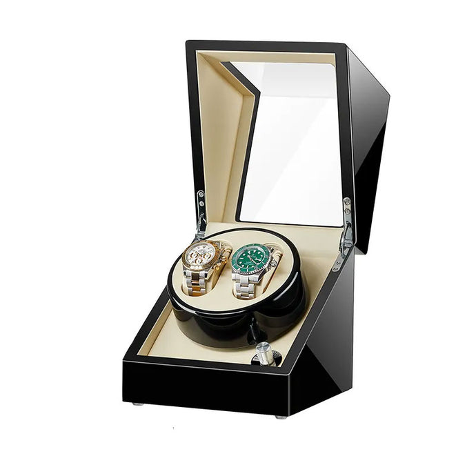 Double Watch Winder Black Wood & Cream