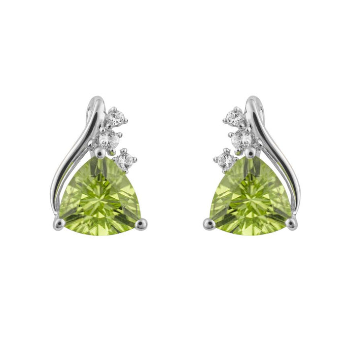 9ct White Gold Trillion Peridot Stud Earrings With White Topaz