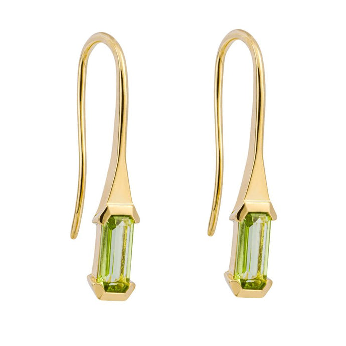 9ct Yellow Gold Elongated Green Peridot Hook Earrings