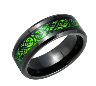 Tungsten Ring with Black I.P and Green Carbon Fibre 7mm