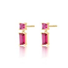 Load image into Gallery viewer, Hannah Martin Fuchsia Baguette Drop Stud Earrings
