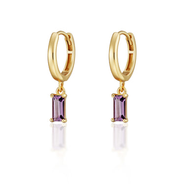 Purple Baguette Charm Hoop Earrings