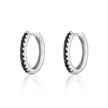 Load image into Gallery viewer, Silver Large Huggie Earrings with Black Stones
