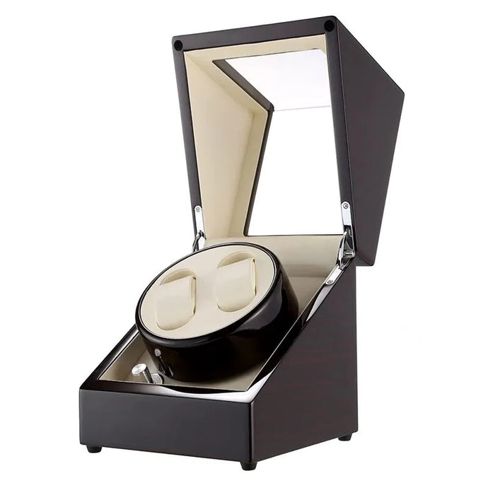 Double Watch Winder Mahogany Wood & Cream