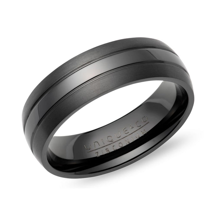 Brushed & Polished Black Zirconium Ring 7mm