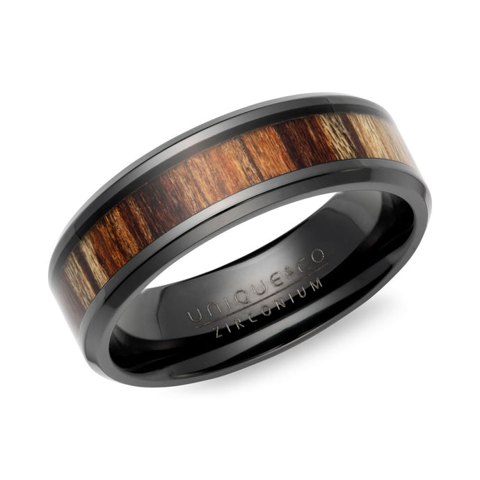 Black Zirconium Ring Ring with Wood Inlay 7mm