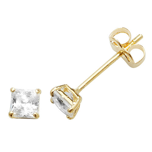 9ct Yellow Gold 3mm Square Cz Stud Earrings