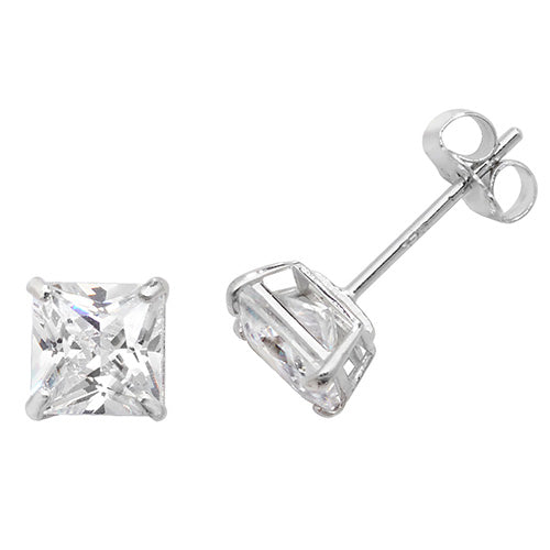 9ct White Gold 5mm Square Cz Stud Earrings