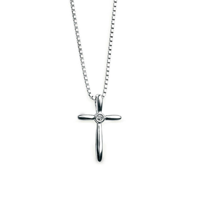 Rounded Profile Cross Pendant With Diamond