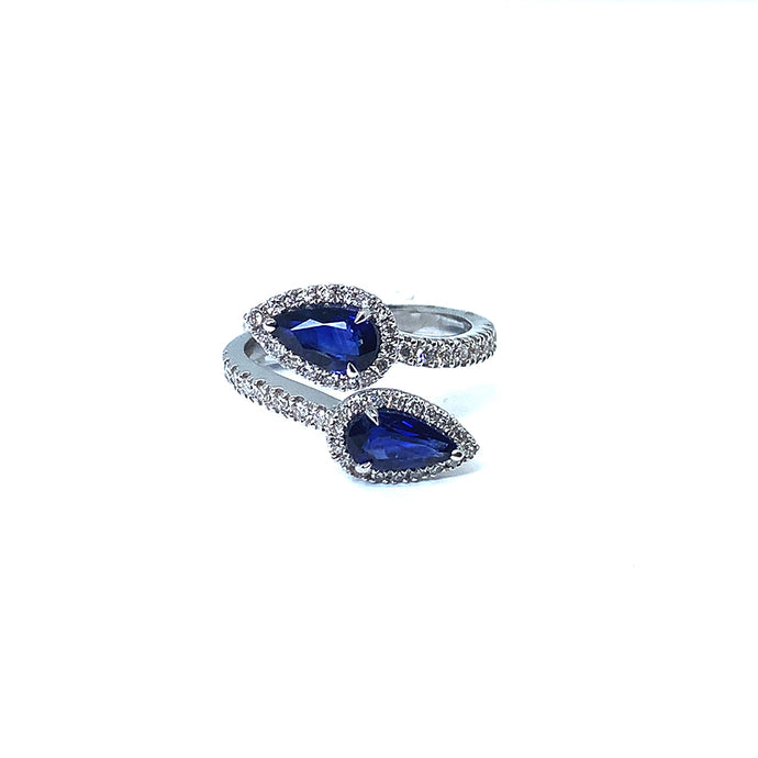 18ct White Gold Double Sapphire Pear Diamond Ring