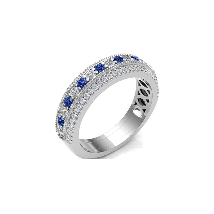 18ct White Gold Diamond & Sapphire Triple Band