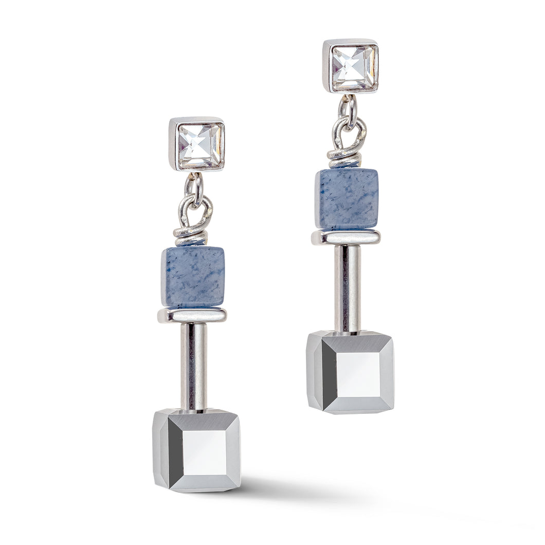 GeoCUBE® Precious & Slider Closure Earrings Silver-Blue