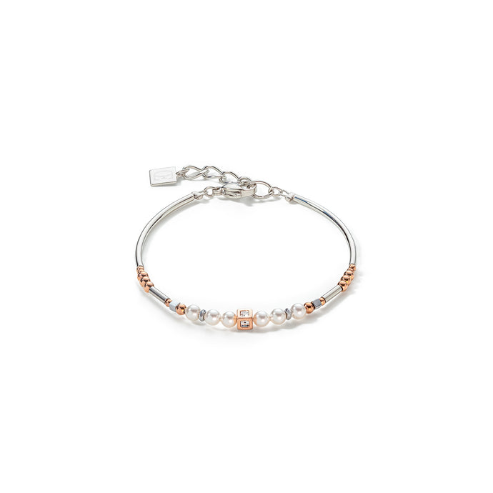 Brilliant Square Layer Pearl Bracelet Silver Rose Gold